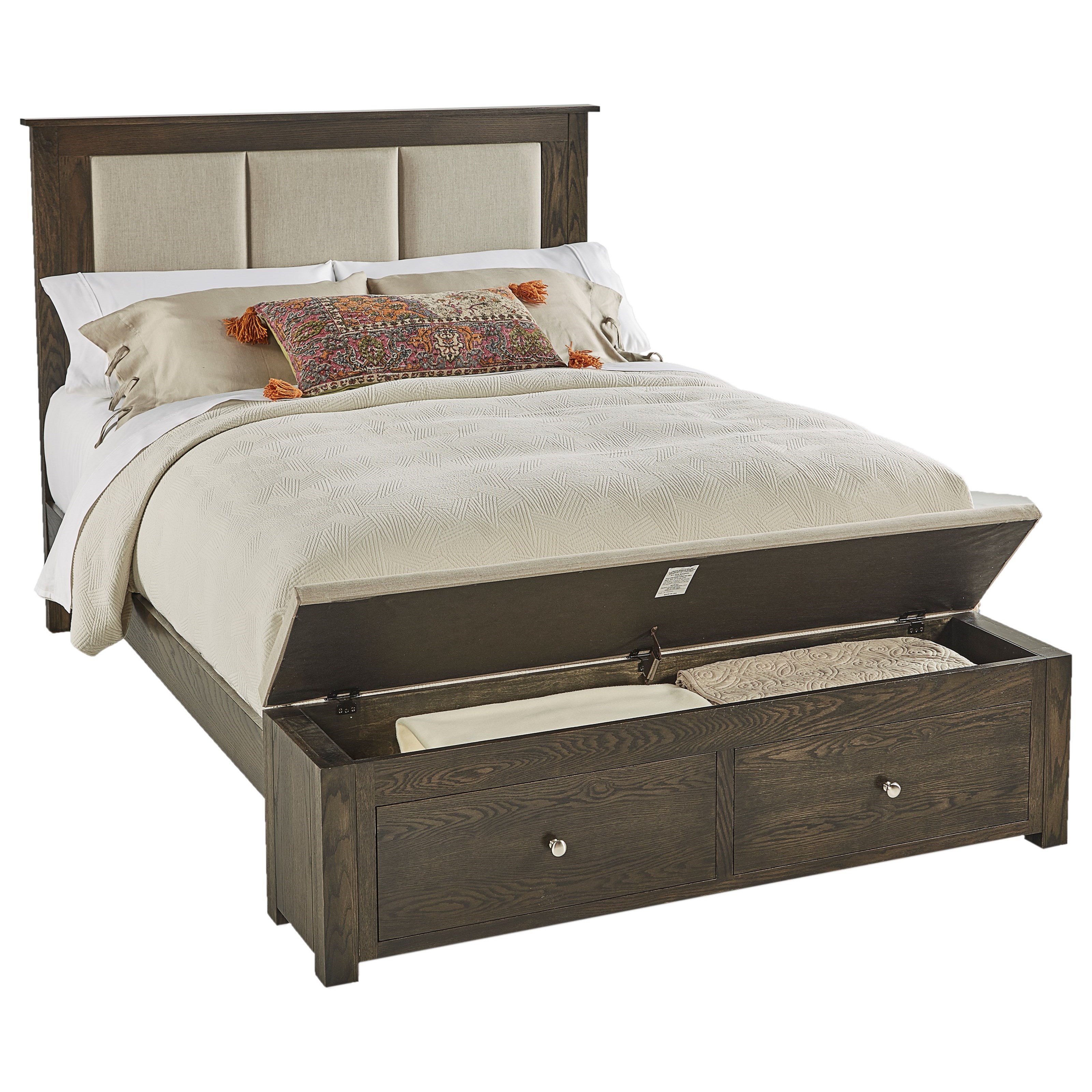 Queen Multi Panel Fabric Storage Bed